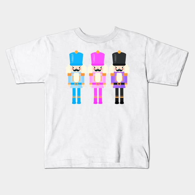 Colorful Nutcracker Trio - Christmas Nutcrackers - Blue, Pink, and Purple - Graphic Art Illustration - Holiday Decor Kids T-Shirt by Star Fragment Designs